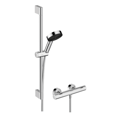 Hansgrohe Ecostat Fine termostatinis dušo maišytuvas su Pulsify Select S 105 3jet Relaxation EcoSmart dušo komplektu, chromas
