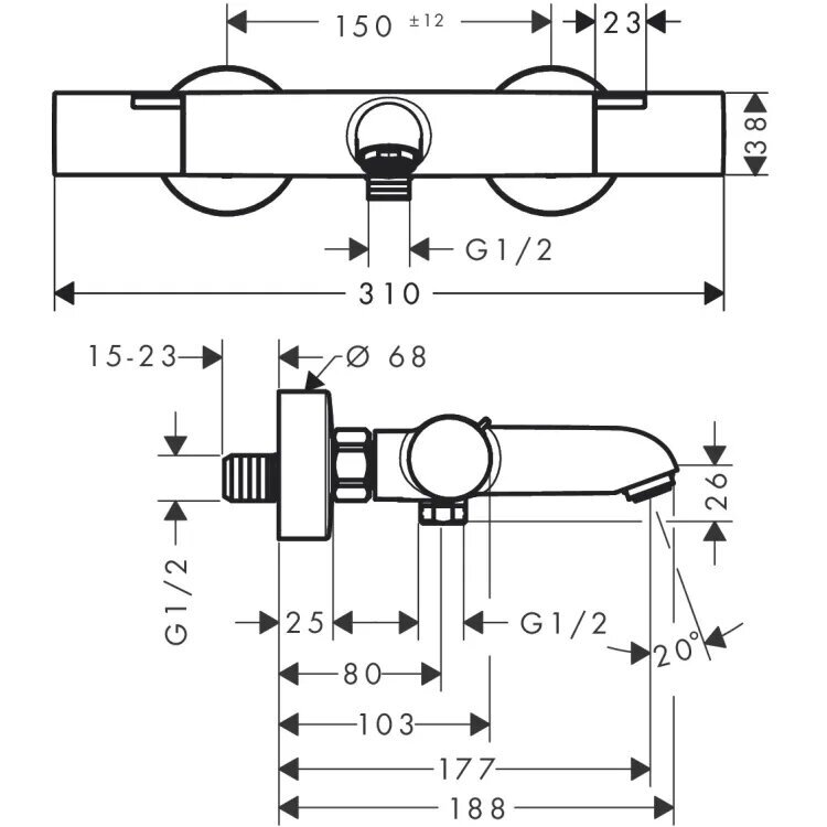 Hansgrohe Ecostat Fine vonios maišytuvas su termostatu, chromas 2