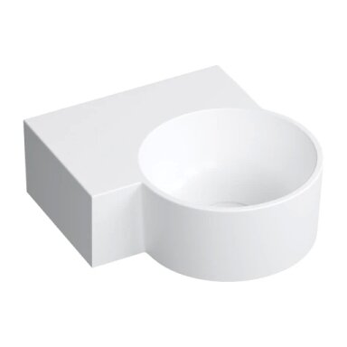 OVO M+ ant stalviršio / prie sienos montuojamas praustuvas – kairysis, 33 x 34 cm, matinės baltos spalvos