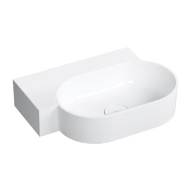 OVO M+ ant stalviršio / sieninis praustuvas – kairysis, 55 x 38 cm, blizgi balta