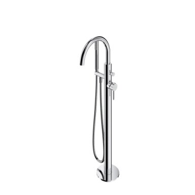 Y pastatomas ant grindų vonios maišytuvas, poliruotas chromas