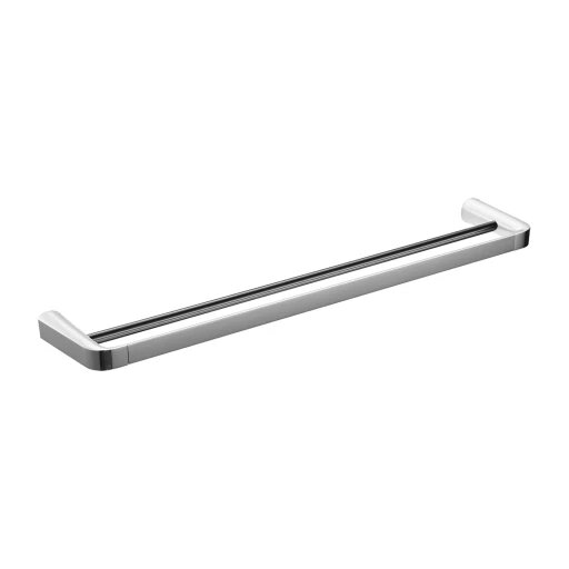 SACO dvigubas rankšluosčių laikiklis, 64 cm, poliruotas chromas/balta