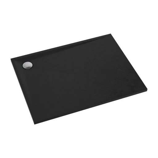 STONE kompozitinis dušo padėklas, akmens tekstūra, 80 x 120 cm, matinė juoda