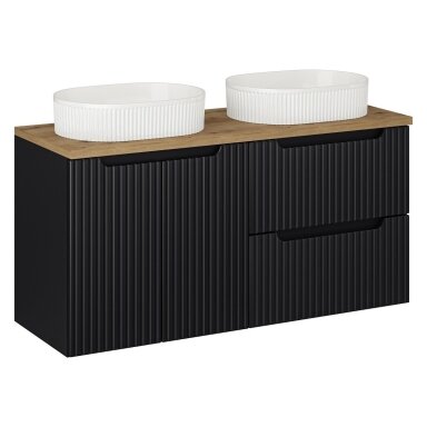 120 cm vonios spintelė su stalviršiu ir praustuvais Nova black